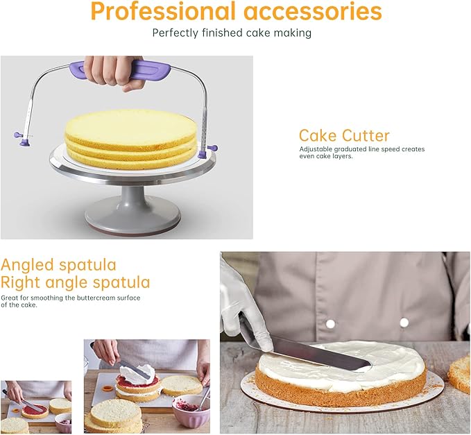 12 Inch Cake Turntable Decorating Stand with Aluminum,Cake Turntable Decorating Kit, Rotating Cake Stand for Cake,Cake Spinner Stand Set Pastries Cake Decorations Cake Turner Table Decorating Tools