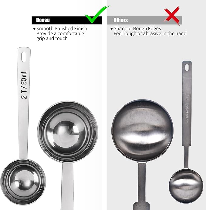 18/8 Stainless Steel Coffee Scoop, Doosu Food-Grade Metal Measuring Spoon with 4.3in Long Handle, Tablespoon Scooper for Coffee Beans, Ground Coffee, Espresso, Protein Powders, Tea, Sugar (2 Tbsp)