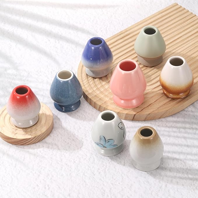 HARFINGTON Ceramic Chasen Stand 70mm Matcha Whisk Holder Teas Set Whisks Stand Traditional Matcha Tea Chasen Holder Tea Set Accessories for Tea Tasting, Dark Cyan