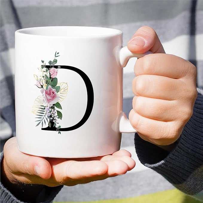 Retreez Initial A-Z Floral Botanical Bouquet Alphabet Monogrammed Monogram Mug 11 Oz Ceramic Tea Coffee Mugs - Appreciation Thank You Wedding Birthday Gifts for her friend coworker sister - D Initial