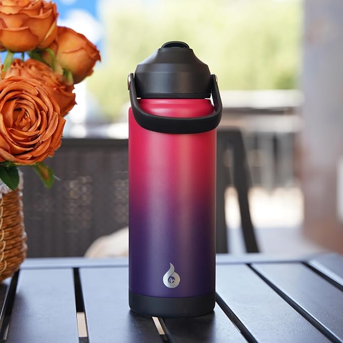 BJPKPK Water Bottle with Straw Lid, 24oz Vacuum Insulated Water Bottles, Metal Stainless Steel Thermos for Sports, Travel, BPA Free Leak Proof Thermos, Cups, Flasks, Tumblers,Charming Red