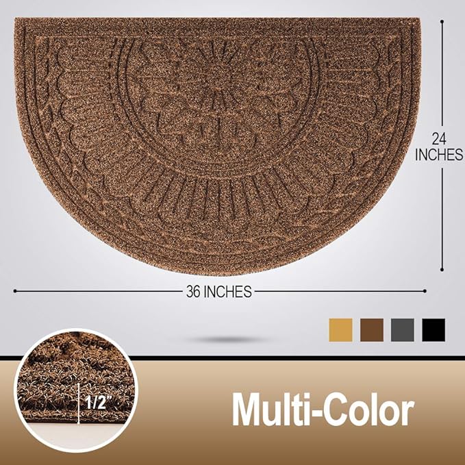 Mibao Door Mat Outdoor Indoor, 23.5" x 35.5", Half Round Door Mats, Non-Slip Front Door Mats Outdoor, Dirt Trapper Welcome Mats for Front Door, Back Door, Shoe Scraper, Coffee
