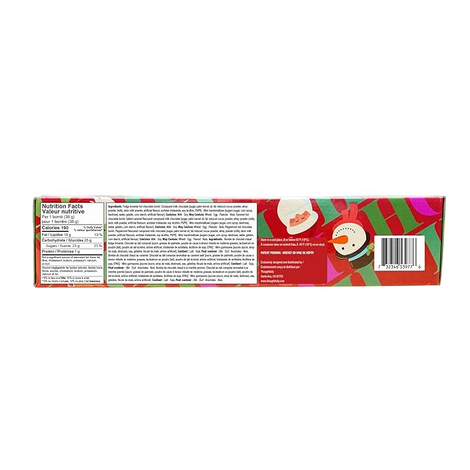 Bombombs Hot Chocolate Bombs, Christmas Theme Fudge Brownie, Salted Caramel and Peppermint Hot Cocoa Bombs Filled with Mini Marshmallows, Pack of 5