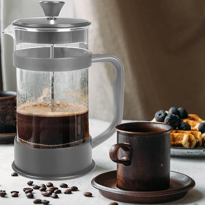 Utopia Kitchen French Press Espresso and Tea Maker with Triple Filters, Stainless Steel Plunger and Heat Resistant Borosilicate Glass (Grey, 34-oz (Pack of 1))