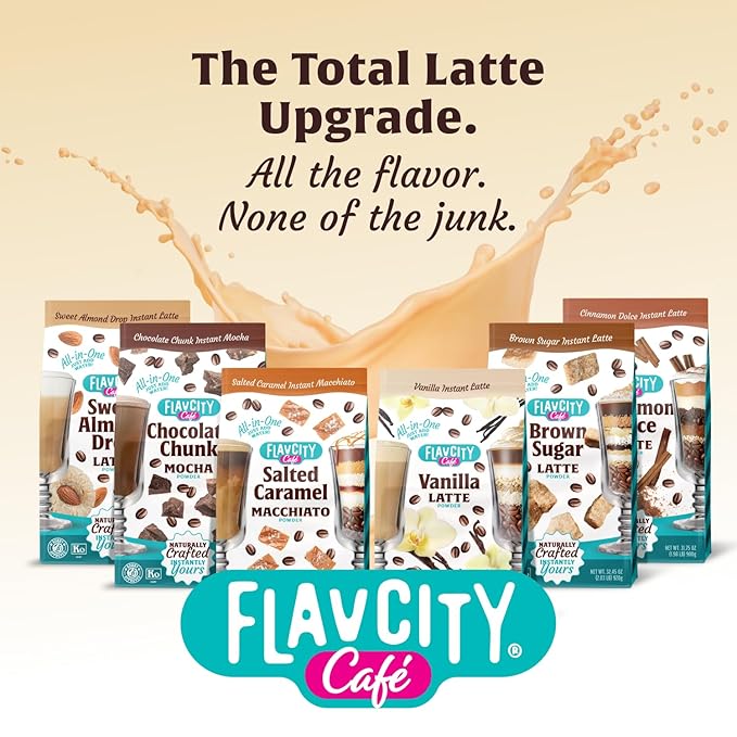 FlavCity Café Brown Sugar Latte - Flavored Instant Coffee Powder Mix with Grass-Fed Whole Milk & Real Molasses - Instant Latte Made from Real Ingredients - All In One, Just Add Water (20 Servings)