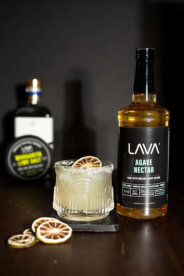 LAVA Premium Light Agave Nectar for Cocktails made with Raw Blue Organic Agave 33.8oz (1000ml). Natural sweetener, Non-GMO, Vegan, Gluten Free. Perfect for Margaritas, Tequila, or Mezcal Cocktails.