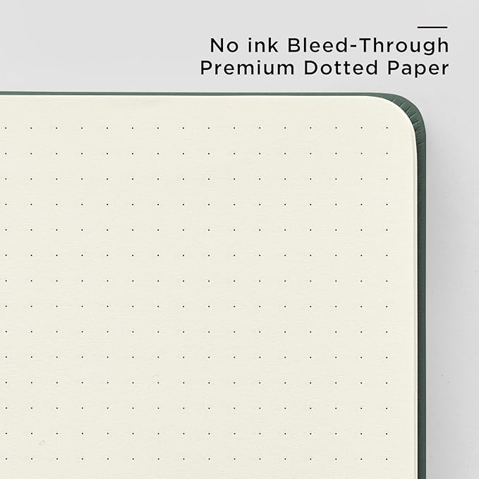 &And Per Se Dotted Journal Notebook, A5 Hardcover Leather Bullet Dotted Journal, 160 Pages 100 gsm Thick Dotted Paper，3 Sheets of Stickers Included - 5.7'' x 8''（Green）
