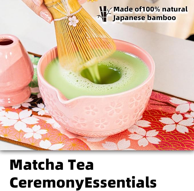 8 PCS Matcha Whisk Set, Ceramic Matcha Set, Includes Bowl, Matcha Whisk Holder Matcha Bamboo Whisk, Scoop, Sifter, Unique Gift for Matcha Lovers (A)