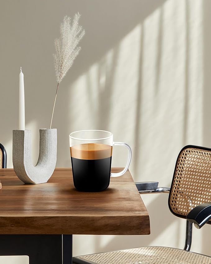 LUXU Glass Coffee Mugs(Set of 2)-17 oz,Clear Beer Mugs,Glass Tea Cups with Comfortable Handle,Lead-free Drinking Glasses,Perfect for Latte,Espresso,Juice,Water,Milk or Hot and Cold Beverage