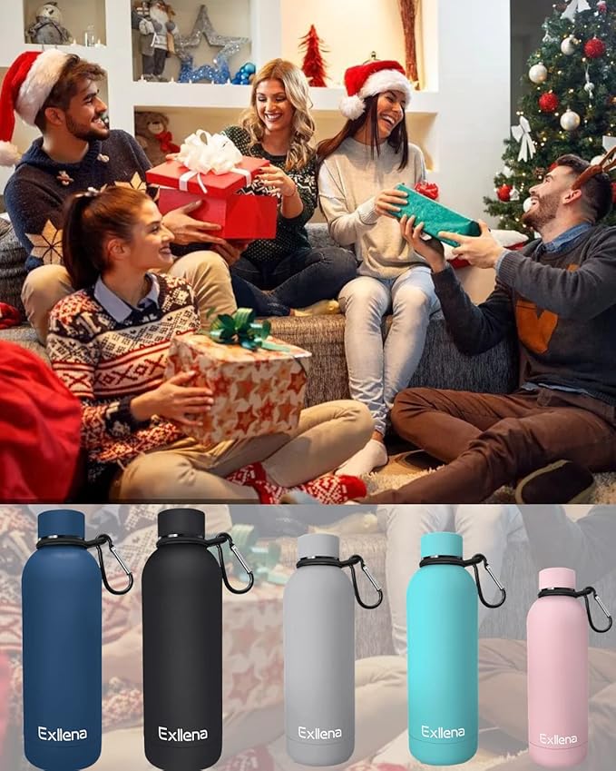 Slim Insulated Water Bottles for Travel 25oz with Clip, Double Wall Vacuum Stainless Steel Water Bottle Keeps Drinks Cold 24 Hrs/Hot 12 Hrs, 100% Leakproof, BPA Free(Black)