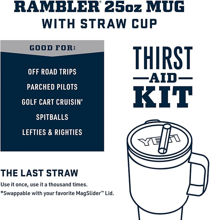 YETI Rambler 25 oz Tumbler with Handle and Straw Lid, Travel Mug Water Tumbler, Vacuum Insulated Cup with Handle, Stainless Steel, Seafoam