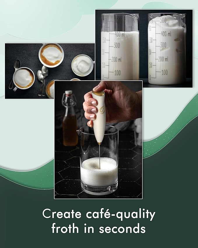 Milk Frother Handheld Frother Wand Drink Mixer Handheld Coffee Stirrers Electric Frother for Coffee Mixer Wand with 2 Whisk frother for protein powder coffee frother handheld-White/Gold