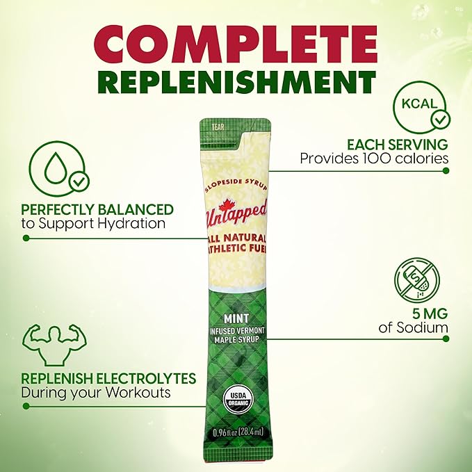 UnTapped Mint Maple Syrup Energy Gels 20 Gels | Organic Pure Vermont Maple Syrup with Real Mint | Gluten-Free, Low Glycemic | Natural Fuel for Running, Cycling & Endurance