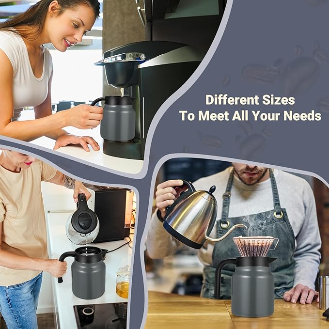 34Oz Thermal Coffee Carafe for Hot/Cold, Stainless Steel Thermos Carafes for Hot Liquids, Dustproof Insulated Hot Water Carafe for Party/Home,Charcoal