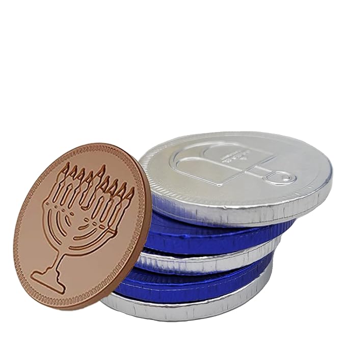 The Dreidel Company Blue & Silver Hanukkah Milk Chocolate Coins, Hanukkah Design Gelt, Gluten Free, Non GMO, Kosher Certified OU-D (50-Pack)