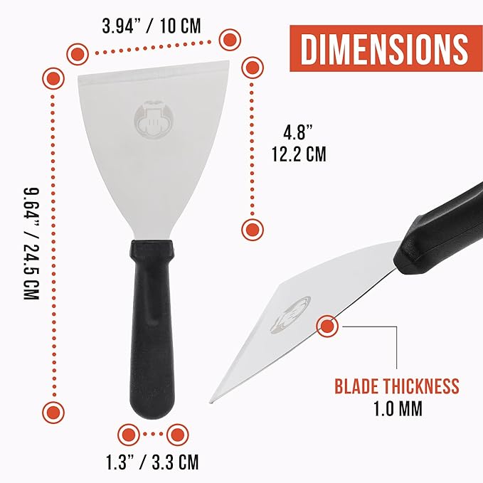 Chef Pomodoro Pizza Dough Scraper Tool 4" (10 cm), Bench Scraper with Handle, Stainless Steel Bench Knife and Metal Chopper for Kitchen, Bread Spatula, Pastry Tool for Food and Baking