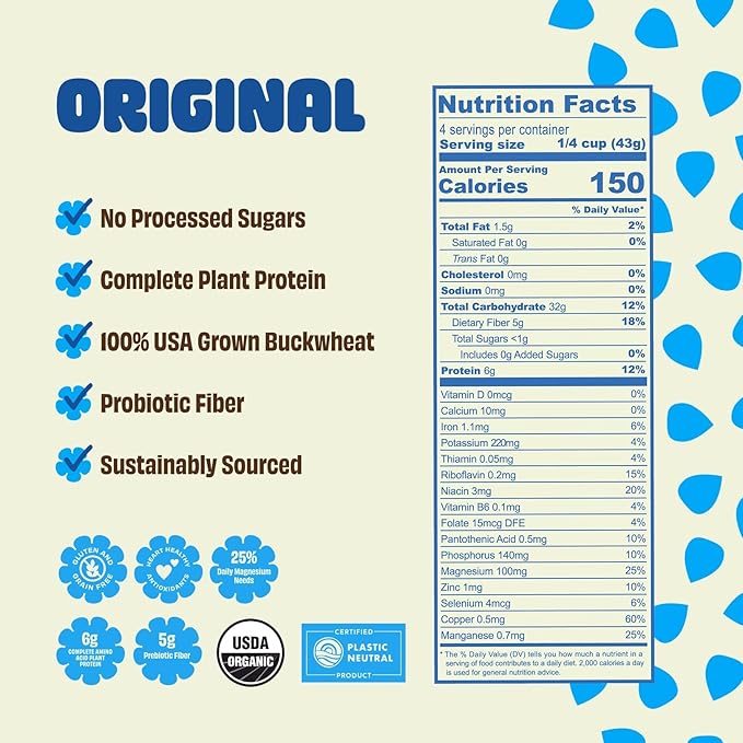 Lil Bucks Sprouted Regeneratively Grown Buckwheat Seeds– Paleo Cereal, Gluten-Free Granola, High in Protein, Low Sugar, Organic Superseed Crunch (ORIGINAL, 3 Pack)