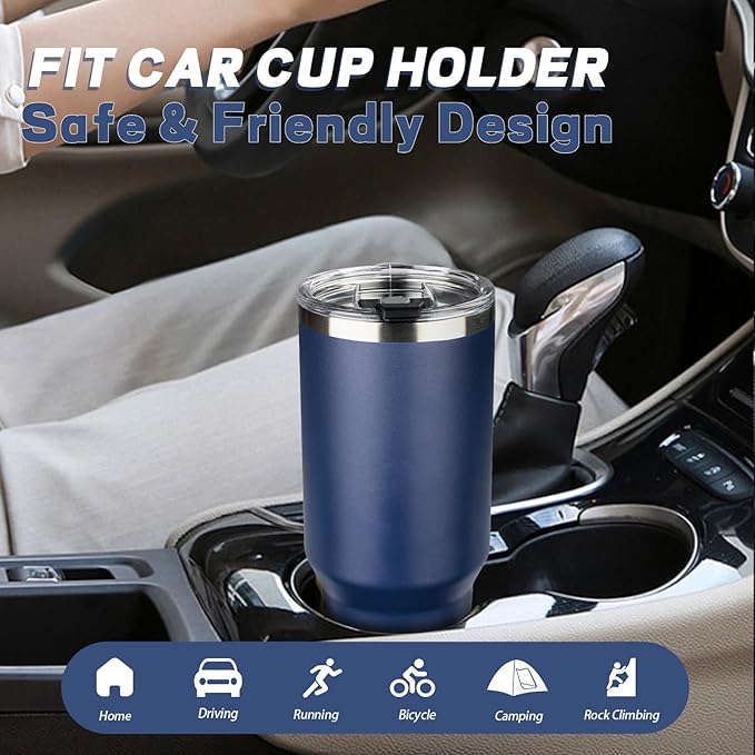 40 oz Tumbler with Lids and Straws, Stainless Steel Insulated Coffee Tumbler, Double Wall Vacuum Insulated Travel Mug Cup, Leakproof Thermal Coffee Cup for Hot and Cold Drinks (Navy Blue)