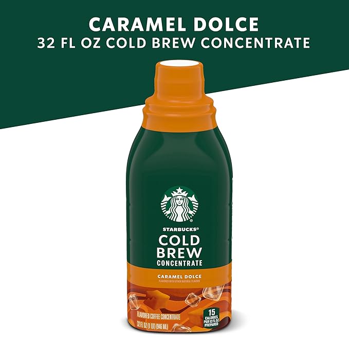 Starbucks Cold Brew Coffee Concentrate, Caramel Dolce, 100% Arabica, Multi-Serve Bottle (32 Fl Oz)