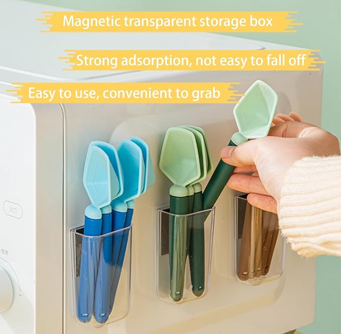 2 SET of 8 PCS Multi-functional sealing clip with measuring spoon Magnetic Coffee Measuring Spoon Sealing Clips with Wall Container Mount, PP materia, Deep Bowl Design (Green)