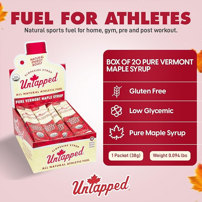 UnTapped Maple Syrup Packets Box of 20, Pack of 2 | Pure Maple Syrup Gel Packs for Runners | Single-Serve Running Energy Gels | Low Glycemic | Fuel to Keep You Running Longer