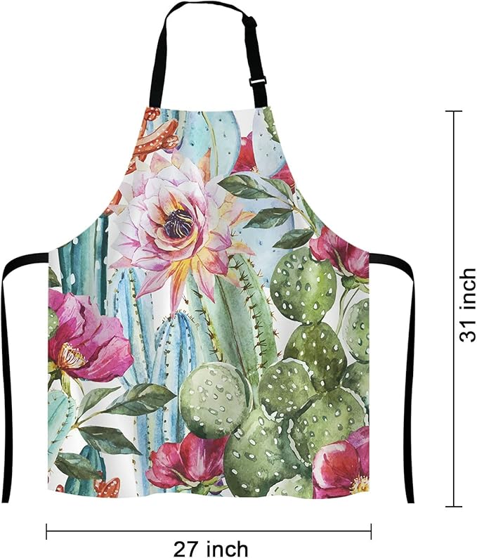 Cactus Kitchen Cooking BBQ Chef Apron, Watercolor With Flowers Roses and Cactus Apron for Men, Women - Dad Gifts, Gifts for Men - Birthday, Mothers Day Gifts for Mom