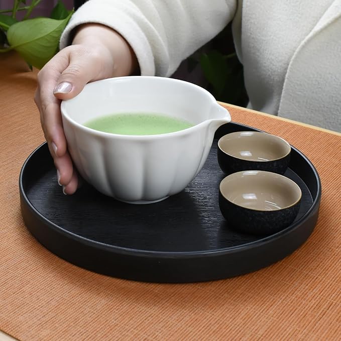 Artcome 7 Pcs Japanese Matcha Tea Set - Matcha Bowl with Pouring Spout, Matcha Whisk, Tea Scoop, Whisk Holder, Handmade Matcha Ceremony Kit For Japanese Tea Ceremony, Ivory
