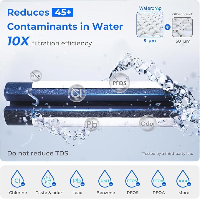 Waterdrop Large 27-Cup Mega Electric Water Filter Dispenser, 200-Gallon Rechargeable Instant System, NSF/ANSI 42&53&401&372, Reduce PFAS, Lead, Chlorine, with 1 Filter, White, Does not Lower TDS