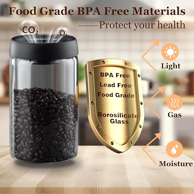 Vacuum Coffee Canister, 40.6floz Grey Glass Coffee Bean Storage,Perfect for Coffee Beans,Loose Tea,Candy,Sugar,Nuts,Spices (1200ML)