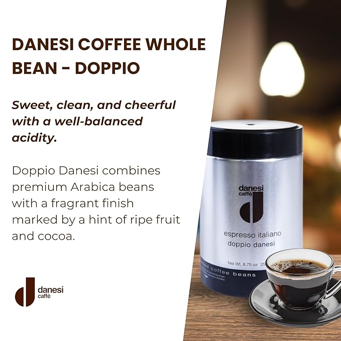 Danesi Caffe Italian Whole Coffee Beans - Espresso Coffee Beans and Medium Roast Whole Bean - Perfect for Espresso Machines, French Press, and Home Brewing - Doppio (8.75 lb) (Pack of 2)