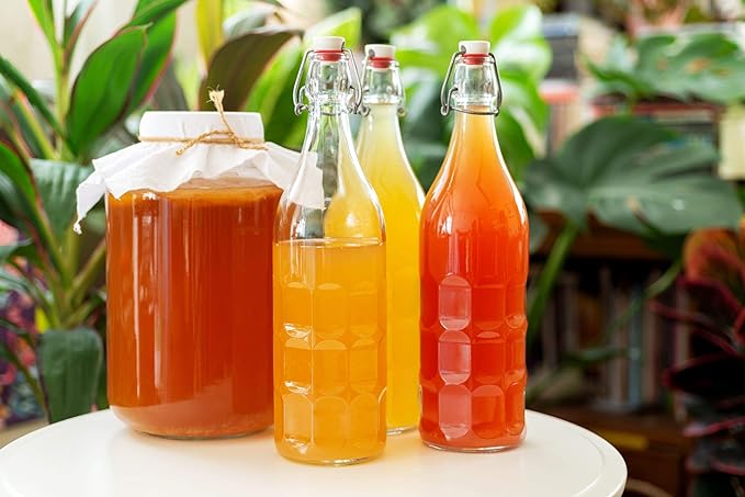 Flip Top Glass Bottle [1 Liter / 33 fl. oz.] [Pack of 6] – Swing Brewing with Stopper for Beverages, Oil, Vinegar, Kombucha, Beer, Water, Soda, Kefir Airtight Lid & Leak Proof Cap Clear