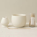 WENSHUO Matcha Whisk Set, Ceramic Matcha Bowl & Whisk Holder, Bamboo Accessory, Modern Design (Matte Crème, Traditional Bowl Design)