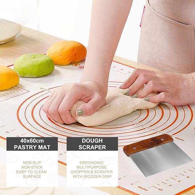 Bread Proofing Basket Set with 10" Round and 9.6" Round Banneton Baskets, Silicone Bread Sling Baking Mat, Whisk Cutter Scraper Lame - Sourdough Bread Baking Supplies Ideal Sourdough Starter Kit