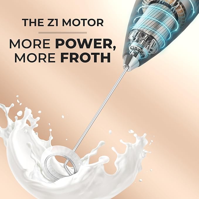 Zulay Kitchen Powerful Milk Frother Wand With 4 AA Duracell Batteries - Ultra Fast Handheld Drink Mixer - Electric Whisk Foam Maker for Coffee, Lattes, Cappuccino, Matcha & Creamer -