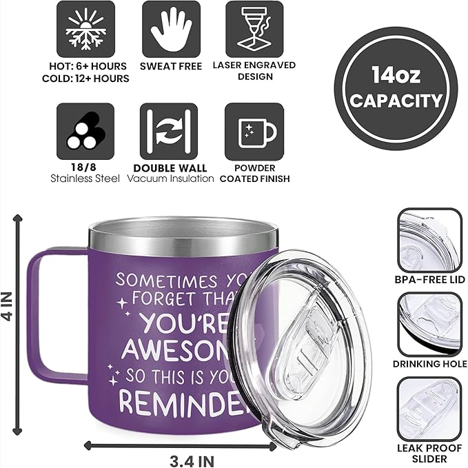 Gossby Thank You Gift for Women - 14oz Insulated Tumbler Mug with Lid, Straw - Sometimes You Forget You're Awesome - Appreciation, Inspirational Cheer Up Gift for Teacher, Boss, Coworker, Friend