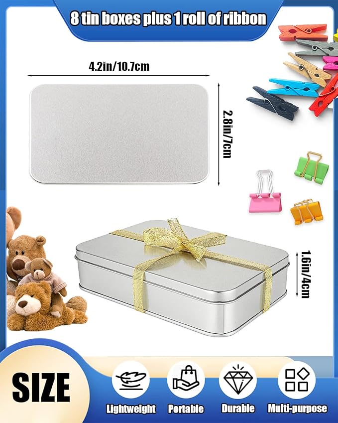 Metal Tins Box With Lid, 8 Pack Cookie Tins With Lids Tin Containers With Lids For Treats, Gifts, Favors, Candle And Crafts (4.2 x 2.75 x 1.57)