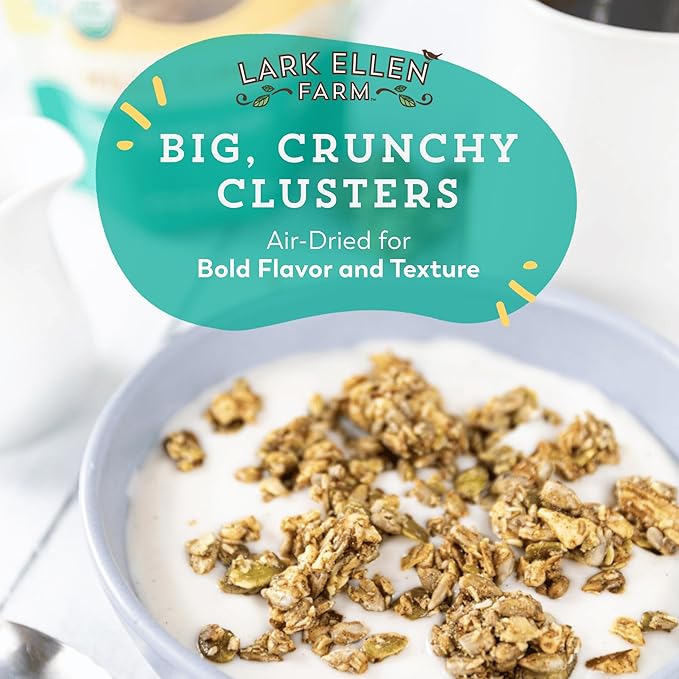 Lark Ellen Farm Vanilla Cinnamon Granola Clusters, Gluten Free, Vegan, Certified Organic, Low Sugar Healthy Snack for Cereal, Yogurt, or With Honey 8 oz - 3 Pack