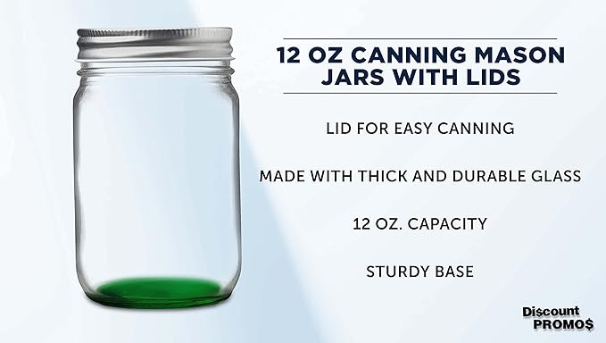 DISCOUNT PROMOS 10 Decorating Mason Jars Set, 12 oz. - Canning, Aluminum Lid - Green