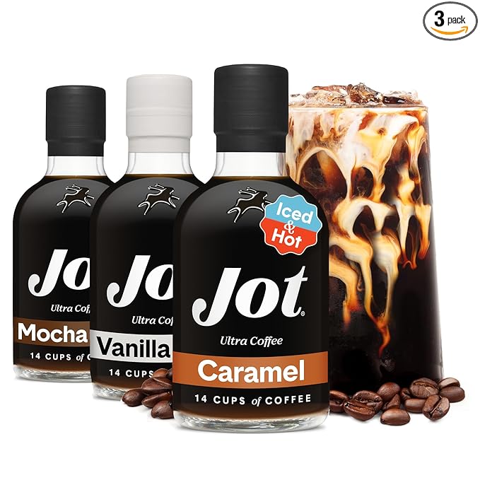 Jot Coffee Concentrate Trio (Caramel/Mocha/Vanilla 3pk) – High Caffeine Cold Brew, Iced & Hot Coffee, Instant Espresso – Makes 14 Cups Concentrated Coffees
