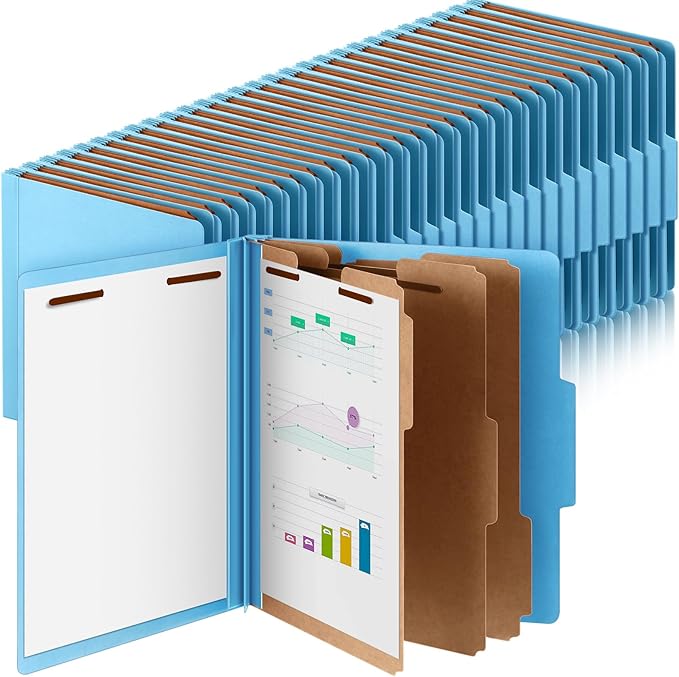 72 Pcs Classification Folders Letter Size, Back to School Supply for Teacher, Student, 3 Dividers Pressboard File Folder Bulk with 2 Fasteners, 3.5 Inch Expanding File Organizer (Blue)