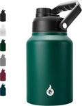 BJPKPK 64 oz Insulated Water Bottle, Dishwasher Safe Half Gallon Water Bottle with Ergonomic Handle, BPA Free Leak Proof Water Jug for Sports, Metal Thermos with Anti-slip Bottom, Army Green