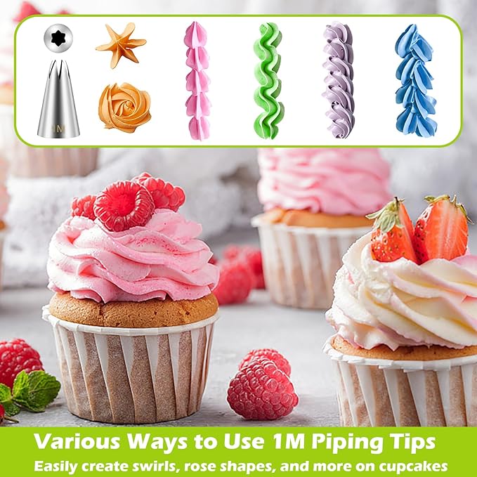 Suuker 1M Cake Decorating Tips, Stainless Steel Large Star Piping Tips Set, Open Star Frosting Tips for Cupcakes, Cookie and Cake Decorating, 3 Pieces