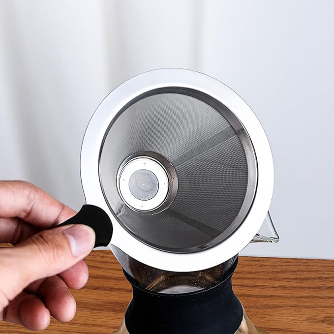 Pour Over Coffee Dripper-Stainless Steel Coffee Filter,Reusable Drip Cone Coffee Filter Portable Pour for 1-4 Cup (With Silicone Ring, M)