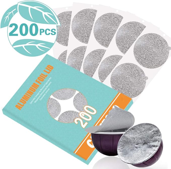 CAPMESSO Aluminum Foils Lids to Reuse Vertuoline Capsules Coffee Pods Compatible with Nespresso VertuoLine Machine 64mm(200/package)