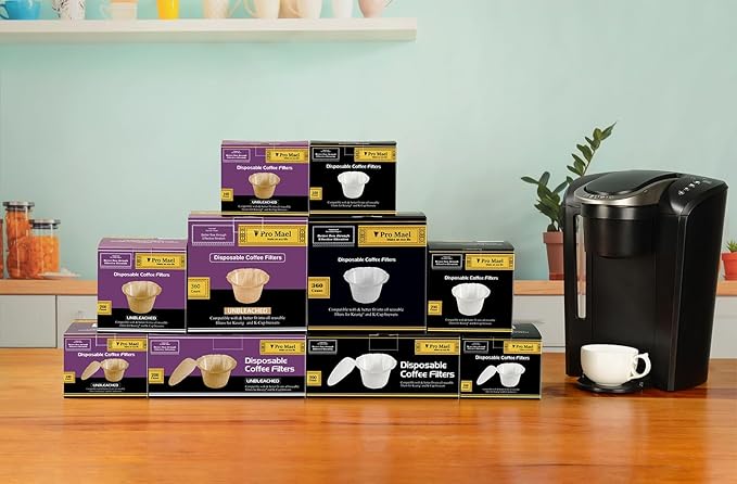 Pro Mael Disposable K Cup Filters with Lid, Coffee Filter Paper for Keurig Brewers Single Serve 1.0 and 2.0, Use with Reusable K Cup Pods (100 Count, Natural Unbleached)