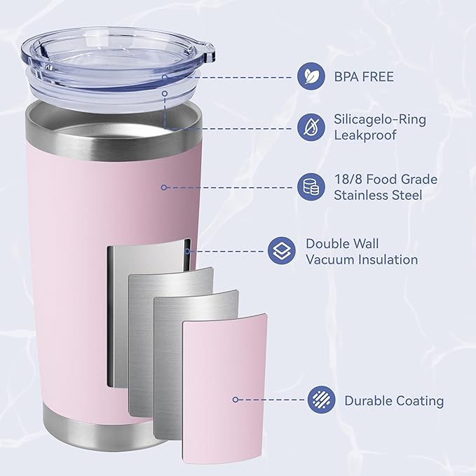 HASLE OUTFITTERS 20oz Stainless Steel Tumblers Bulk, Insulated Travel Cup with Lid, Double Wall Vacuum Coffee Mug for Cold & Hot Drinks 12 Pack, Light Pink