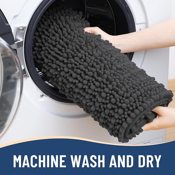 Arotive Luxury Chenille Bathroom Rug Mat, Extra Soft Thick Absorbent Shaggy Bath Rugs, Non-Slip Machine Wash Dry, Plush Bath Mats for Bathroom, Shower and Tub, 24x16, Dark Grey