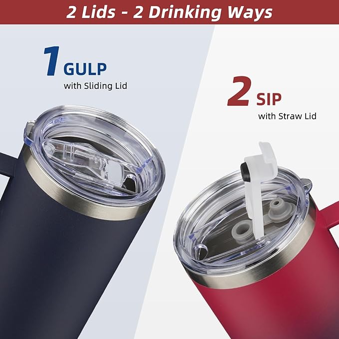 BJPKPK Insulated Coffee Mug with 2 Lids, 25oz Stainless Steel Insulated Tumbler with Handle, Double Wall Vacuum Coffee Cups, BPA Free Travel Mug for Coffee, Tea and Drinks, Vast