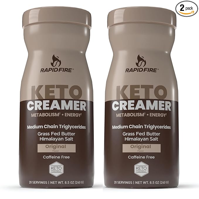 Rapid Fire Keto Creamer, Coffee Creamer with Grass Fed Butter, MCT Oil, Himalayan Pink Salt, Delicious Original Flavor, Energy Support, 2 Pack, 40 Servings