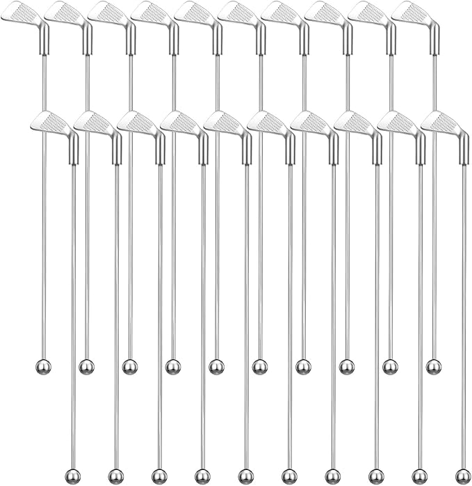 Hushee 20 Pcs Metal Golf Cocktail Stirrers Swizzle Stir Sticks 7.87 Inch Reusable Drink Stirrer Sticks Party Decorations Golf Party Clubhouse and Outing Decorations